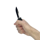 Automatic 5 inch OTF knife with drop point blade in hand