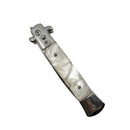 Automatic 9 inch out the side knife white handle closed position