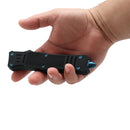 Automatic OTF knife belt clip blue anodized in hand closed position