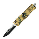 Automatic OTF knife with belt clip digital camo