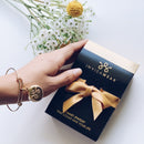 Gold  expandable bracelet packaging