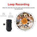 Small black body camera with loop recording on a white background.