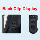 Body camera with back clip display on a light blue background