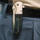 Knife woodgrain premium blue handle shown worn