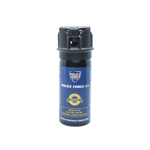 Police force brand powerful flip top pepper spray for personal protection.