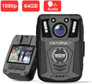 Professional body camera with screen and Rexing logo on a white background