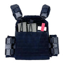 Black tactical vest platte carrier with mags shown.