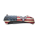 American flag spring assisted knife with skull closed position