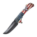 American flag spring assisted knife with skull