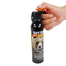 Bear spray safety tab for the trigger to prevent accidental discharges.