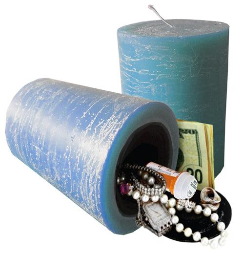 Blue Diversion Safe Candle Secret Hidden Compartment Hide Valuables