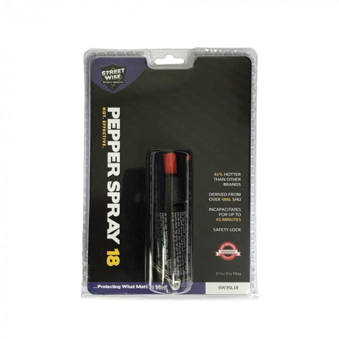 Safety lock pepper spray with safety lock and key chain available in bulk at discount prices. Packaging displayed.