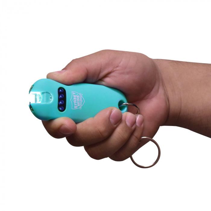Bulk wholesale pricing for the Streetwise Security teal color SMART mini stun gun with key-chain.
