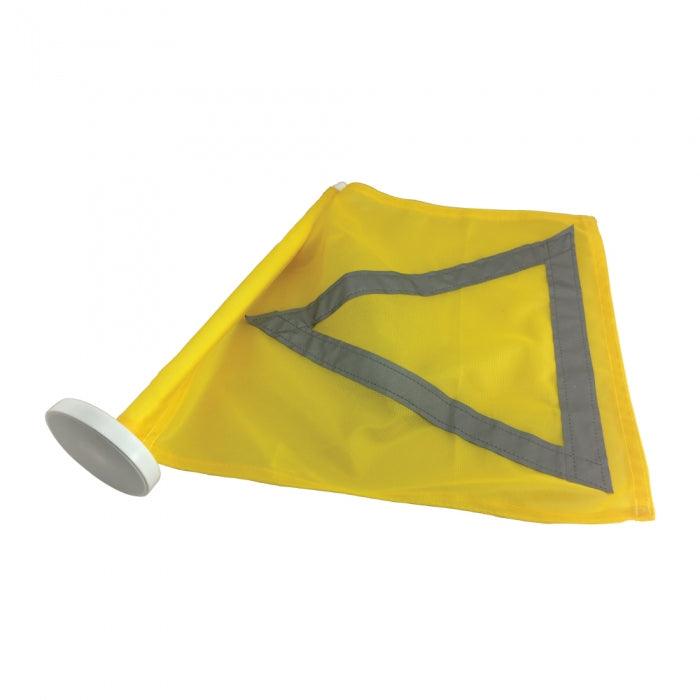 The Spot Me Flag has a powerful ceramic magnet so it can easily attach to the side or rooftop of a car.