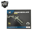 Streetwise cross necklace with hidden spy camera packaging