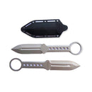 Double edge boot knife with clip in silver