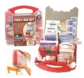 This comprehensive 234 piece first aid kit is packaged in a red plastic case that comes with a detachable wall mount, which allows you to put it in a convenient location for easy access in a time of need.