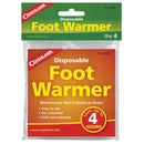 Disposable foot warmers warms feet in shoes or boots for up to 4 hours.