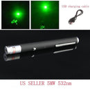 Ultra Bright Rechargeable USB 5mw 532nm Green Laser Pointer black casing for outdoor fun and hobbies.