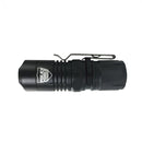 This tactical LED flashlight includes a belt or pocket clip for easy carry.