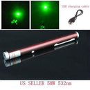 Rechargeable USB Green Laser Pointer Wine Red Casing for hobbies and office presentations.