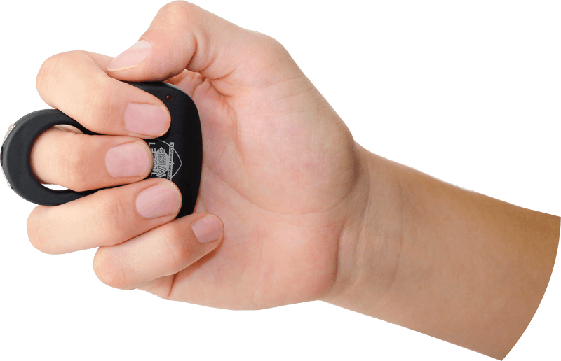Streetwise Security Sting Ring stun gun shown in hand and how it fits your palm discretely.