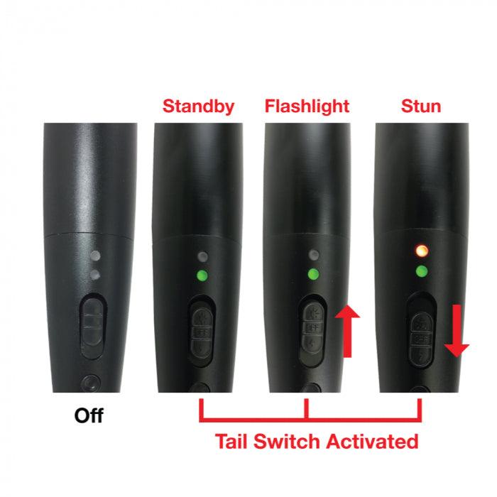 Stun baton bat with five light modes offers a variety of protection options.