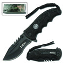 USMC folding knife assisted open with belt clip and paracord