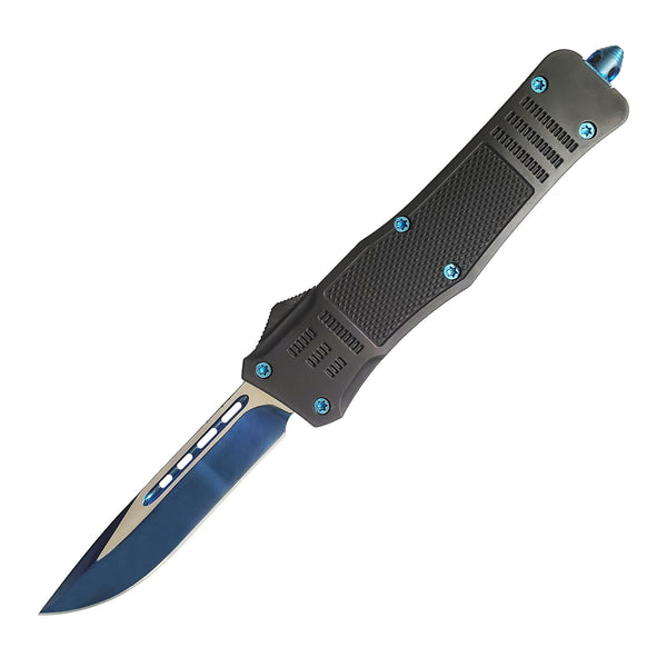 Automatic OTF Knife with Belt Clip Blue Anodized