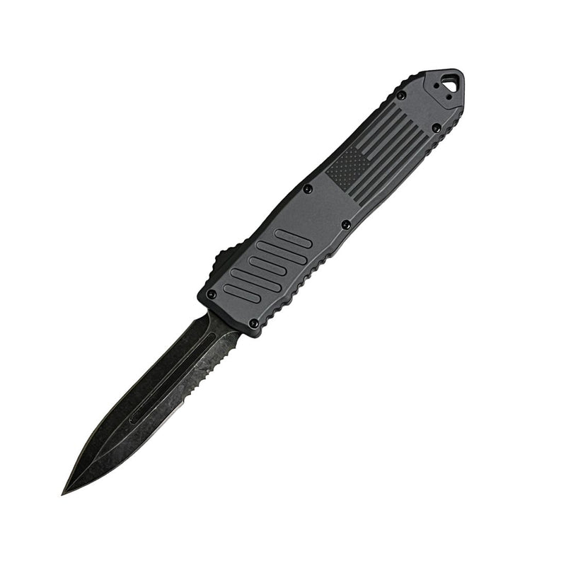 5.5" Automatic OTF Knife w/ Half Serrated Dagger Blade Gray