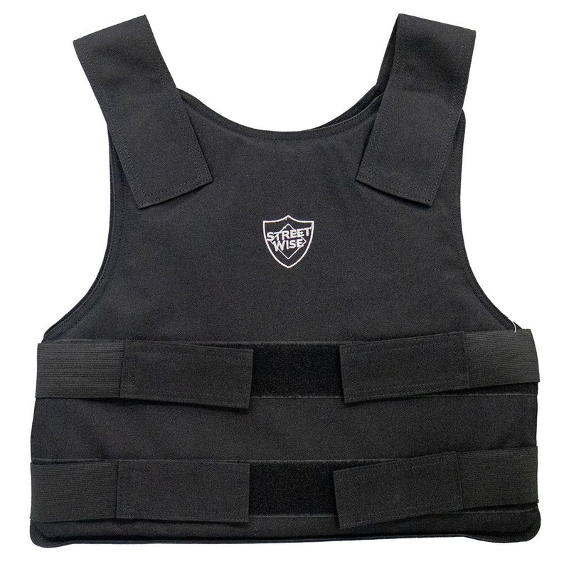 Black tactical balictic vest with 'Street Wise' logo.