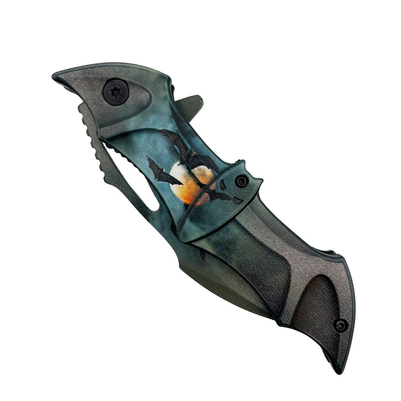 Iconic design spring assisted bat knife with ABS handle shown in closed position.