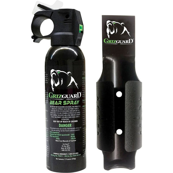 GrizzGuard bear spray with holster on a white background