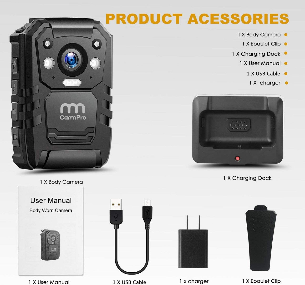 CamPro 128G HD Police Body Camera w/ 11 Hour Battery Law and Civilian ...