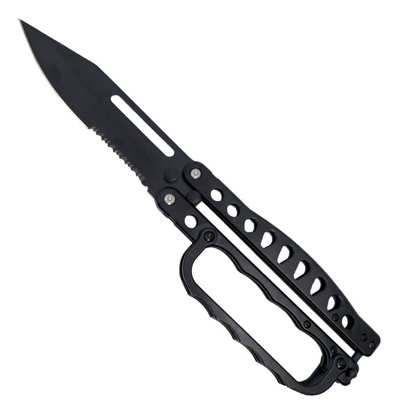 Black folding knife on a white background