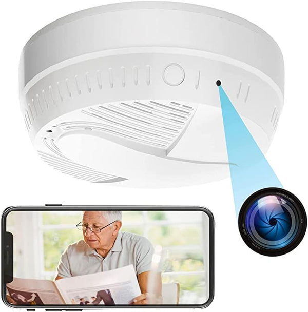 Battery Powered Dummy Smoke Detector WiFI Security Camera Side View w/ Night Vision