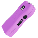Purple handheld auto stun gun with a black button on a white background