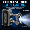 Streetwise Sting Ring Pro rechargeable contact stun gun with built-in three-mode flashlight with electrodes shown.