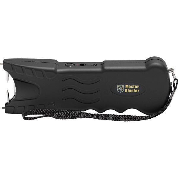 The Master Blaster stun gun with 95 million volts side view of features.