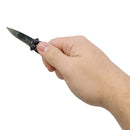 Mini butterfly knife with keychain shown being held