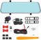 Car dash camera  kit with mirror, camera, cables, and installation parts.