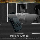 Car parked in a parking space with a parking monitor system above it, showing a 170-degree view.