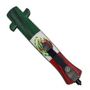 Stiletto knife with Mexican flag design on a white background