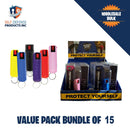 Value pack bundle of 15 self-defense pepper spray products with packaging for bulk wholesale pricing.