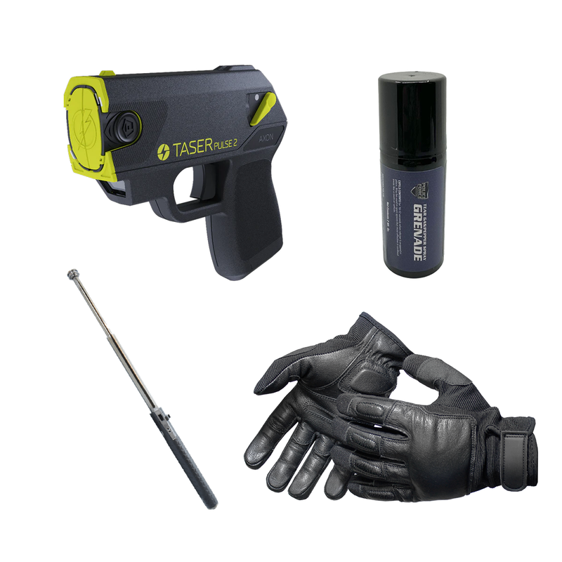 Bundle: Taser Pulse 2 - Auto Baton - Pepper Spray Grenade - SAP Gloves