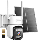 Outdoor solar powered security camera does not require WiFi connection.