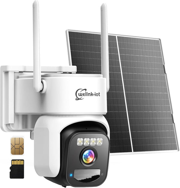 Outdoor solar powered security camera does not require WiFi connection.