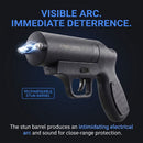 Close view of the Streetwise Double Defender showing the exposed stun‑gun electrodes positioned at the front of the unit for contact‑based electrical defense.