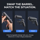 Image displaying the Double Defender’s removable barrel components, illustrating how each defensive module can be exchanged for different operational setups.