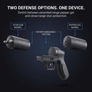 Streetwise Double Defender shown with both the stun‑gun and pepper‑gel launcher arranged to display the available defensive options in the dual‑purpose system.